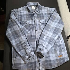Voyager‎ Mens Blue Grey Plaid Thermal Lined Flannel Shirt Jacket Shacket Medium